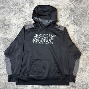 Nike Boys Therma-FIT Hoodie Black Grey Camo Logo Sweatshirt XL